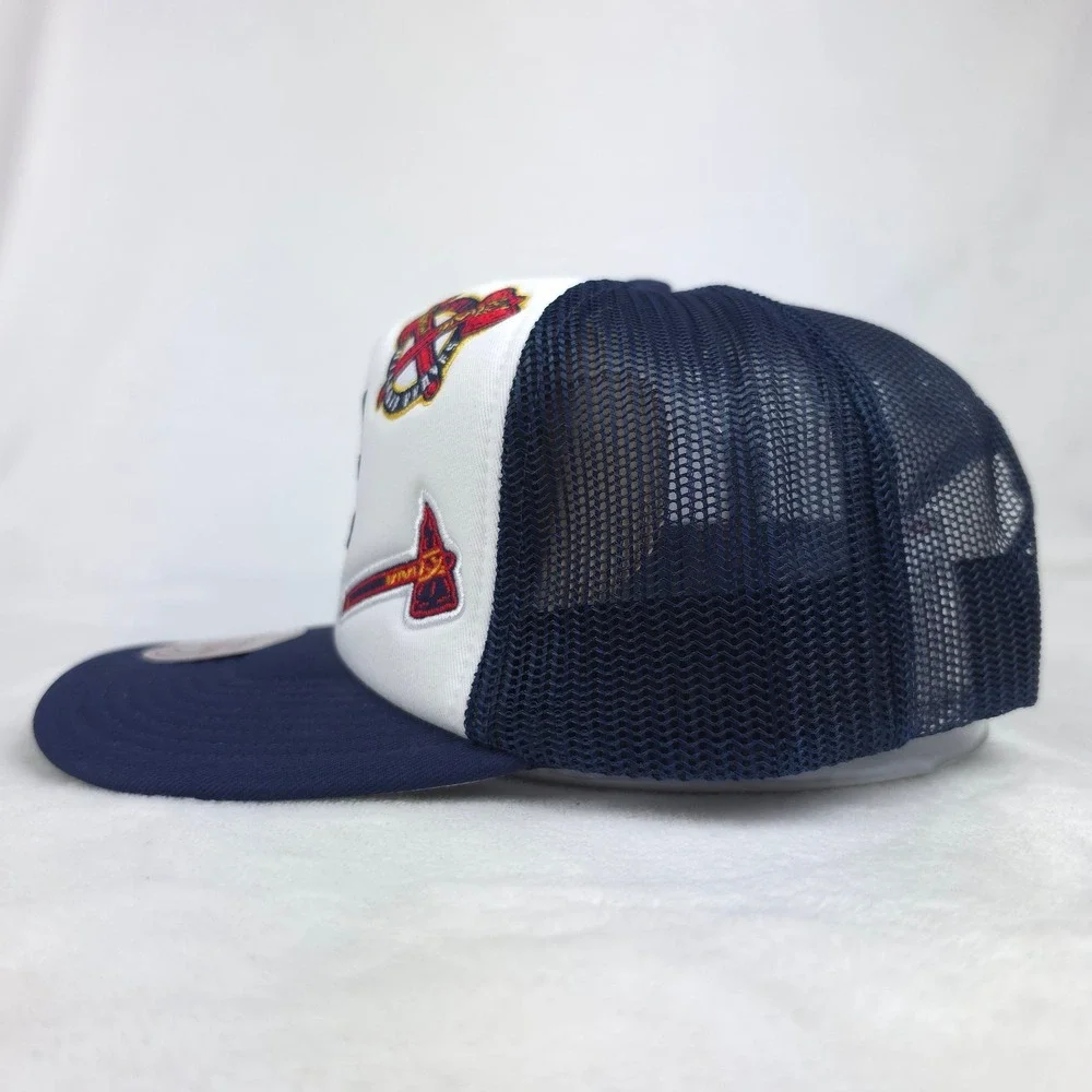 Atlanta Braves Mitchell & Ness Trucker‎ Hat Cap 3D Logo 5 Logos White Navy NWT